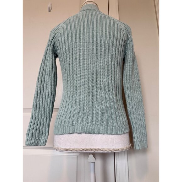 Talbots Petite Zip Front Ribbed Sweater Size S Light Blue Soft Warm HIgh Collar - Picture 2 of 7